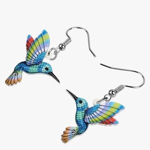Colorful Blue Hummingbird Drop Earrings - Vibrant Multicolor Bird Jewelry